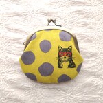 ぺたんこがま口　  猫ドット