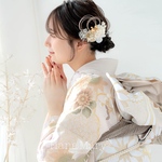 ハナマリー　成人の日　白　成人式　髪飾り　卒業式　袴　ドライフラワー　成人式　水引き　水引　ヘアアクセサリー　ゴールド　和装　着物　結婚式　ウェディング　振袖　ヘア飾り　髪かざり　かすみ草　紫陽花