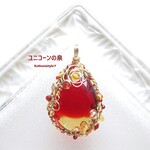バイカラーアンバーぺンダント（ワイヤージュエリー☆ワイヤーアクセサリー☆ワイヤーラッピング天然石ネックレス☆KuthumistyleⓇ☆クツミスタイル）