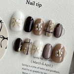 【57】ネイルチップ ハンドメイド リボンネイルチップ チェックネイル