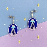 UFOとお出かけするねこの手刺繍ピアス/イヤリング（真夜中の黒猫）