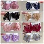 シフォン　フラワー　一粒　揺れない　大人可愛い　ピアス　イヤリング　花　サージカルステンレス　樹脂　透け感　シンプル　ブライダル　結婚式　ウェディング　チュール　ガラス　ゴールド　金　ふわふわ　大ぶり