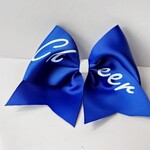 チアリボン　グリッターCHEER　青×白　おそろい　レッスンに　大きめリボン　ヘアゴム付き