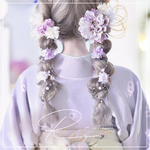くすみ紫の彩りフルールシュフティ*　ヘアアクセサリー　髪飾り　結婚式　ウェディング　成人式　振袖　卒業式　袴　七五三　浴衣　着物　紫陽花　アジサイ　紫　パープル　ダリア　プリザーブドフラワー
