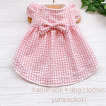 【完成品　胴36】袖フリル付きピンクチェックのワンピース/リップル