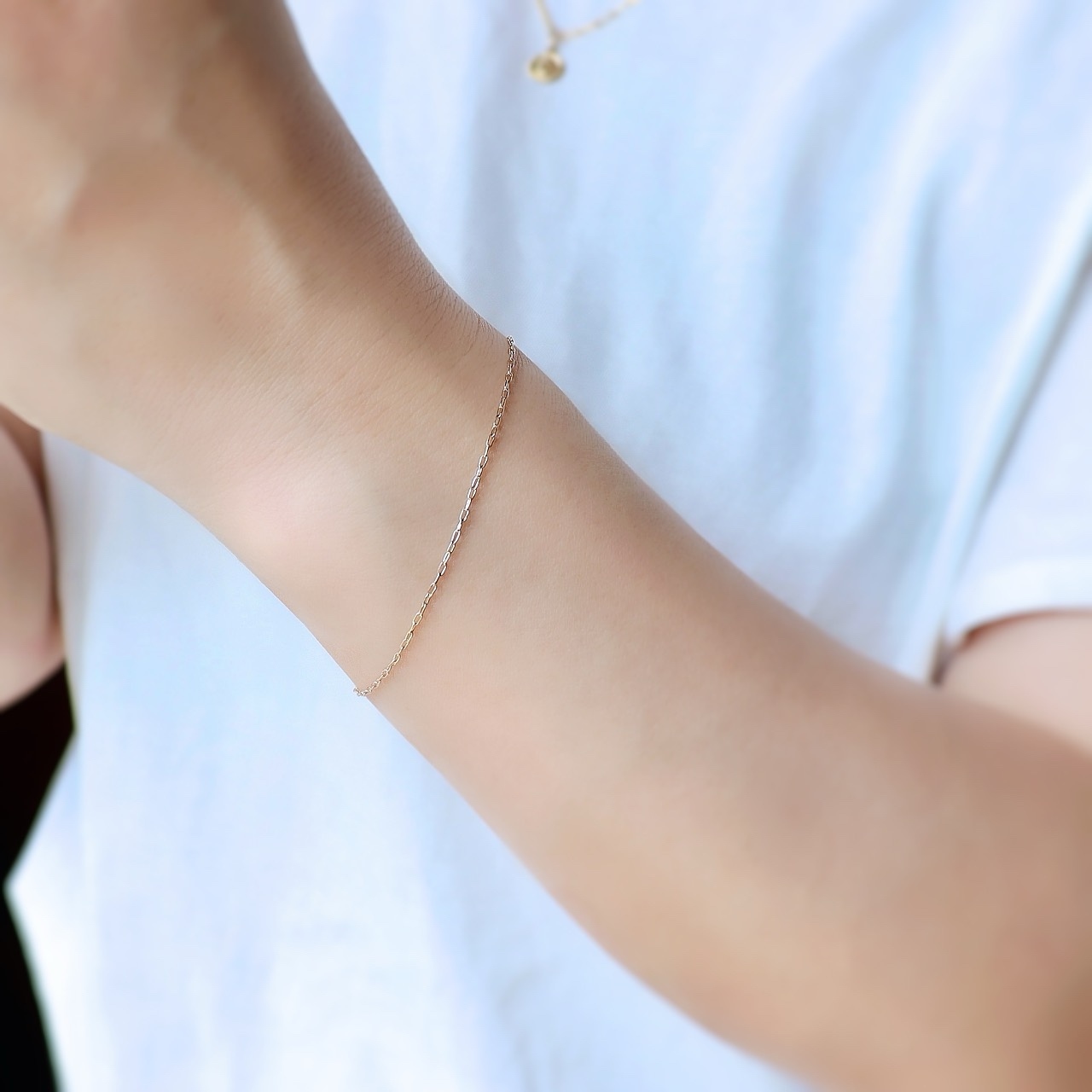 14kgf ムーンストーンのチェーンブレスレット◝✩ 14kgf】つけっぱなしok! シンプル 華奢 細見え 極細 チェーン