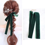 グリーン / ワイド ベロアリボン の ポニーフック ベルベットリボン 結婚式 ヘアリボン ウェディングヘア お呼ばれ