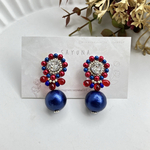 ❤️万博💙 クリスタル×コットンパールピアス／イヤリング