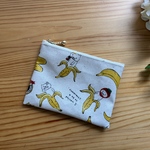 ラミネート　ラミネートポーチ　ミニミニポーチ　12cmファスナー　動物柄　バナナねこ　アイボリー