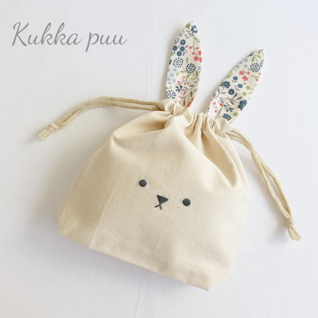 うさぎ巾着（生成り×花） - Kukkapuu | minne 国内最大級の
