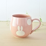 丸マグカップ（桜ピンク）白うさぎ水玉【6日以内に発送】