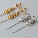 tubu tubu chain イヤリング／ピアス  ( gold/silver )  ビーズ   ロング　チェーン   3連
