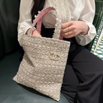 【Chérie Tweed】フラット トートバッグ　ツイード　サテン　レッスンバッグ