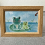 カエルの親子のパステル画