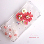 押し花と天然石のiPhone7ケース♡真っ赤な情熱