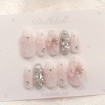 ネイルチップ 韓国 ワンホン フレンチガーリー チーク ラメグラデ 埋めつくし