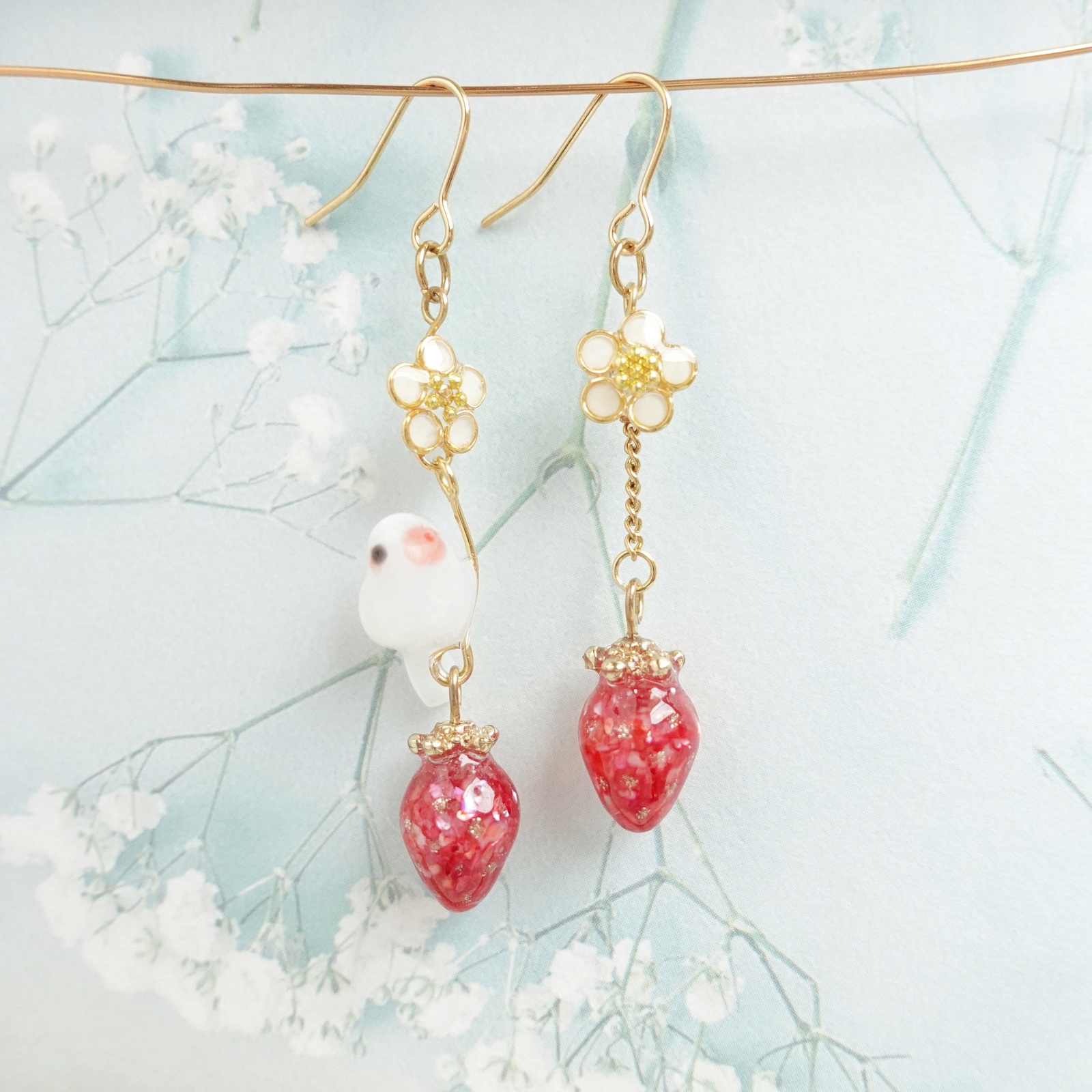 りんごと小鳥ピアス ピアス /イヤリング ドライフラワー〈パーツ