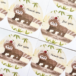 🧸透明水彩画「レッサーパンダ　イラストシール 」48枚 サンキューシール for youシール　丸シール ラッピング　ショップシール　パンダ　クマ　動物　りんご　父の日　入園入学　