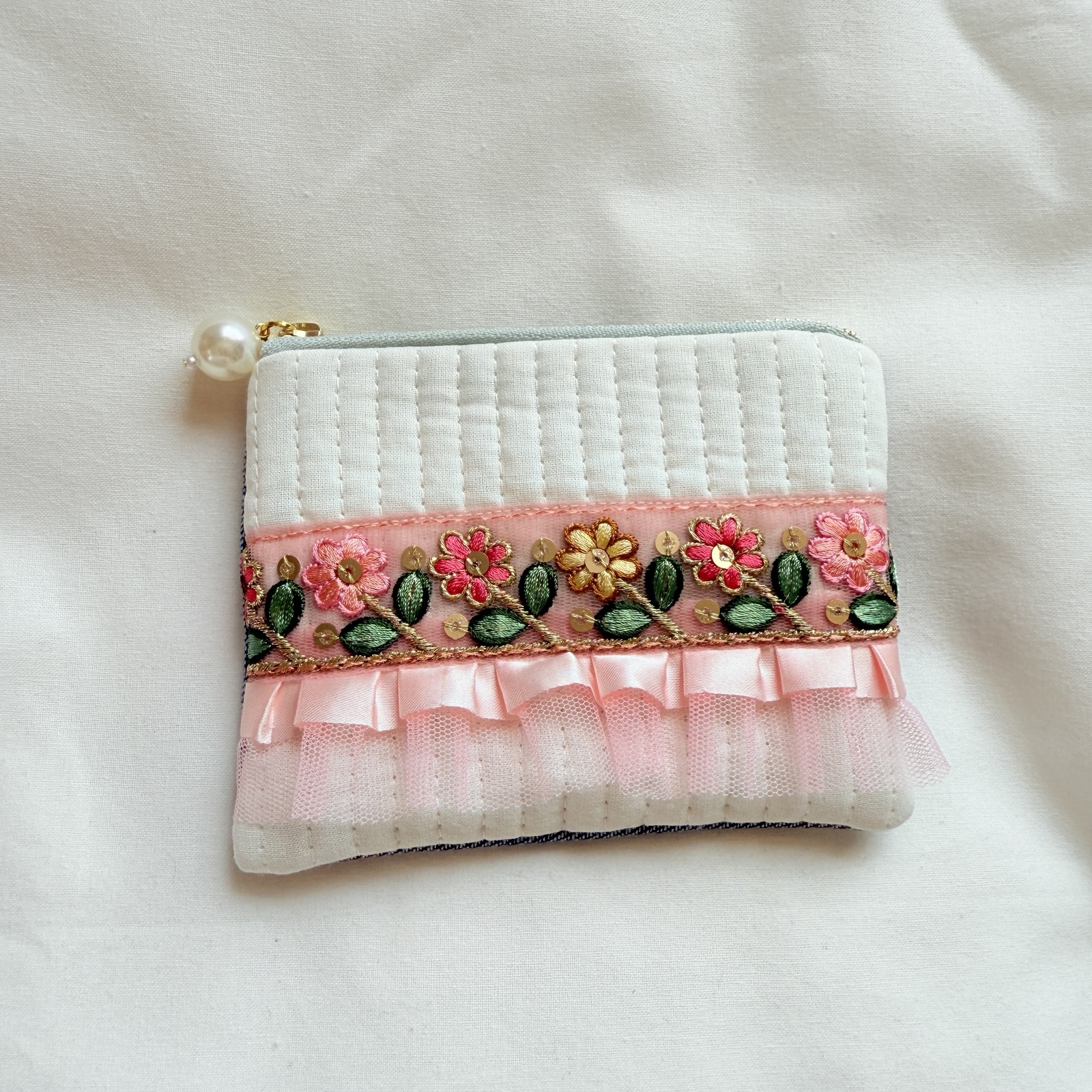 インド刺繍リボン ミニポーチ カードケース - ponytail handmadezakka