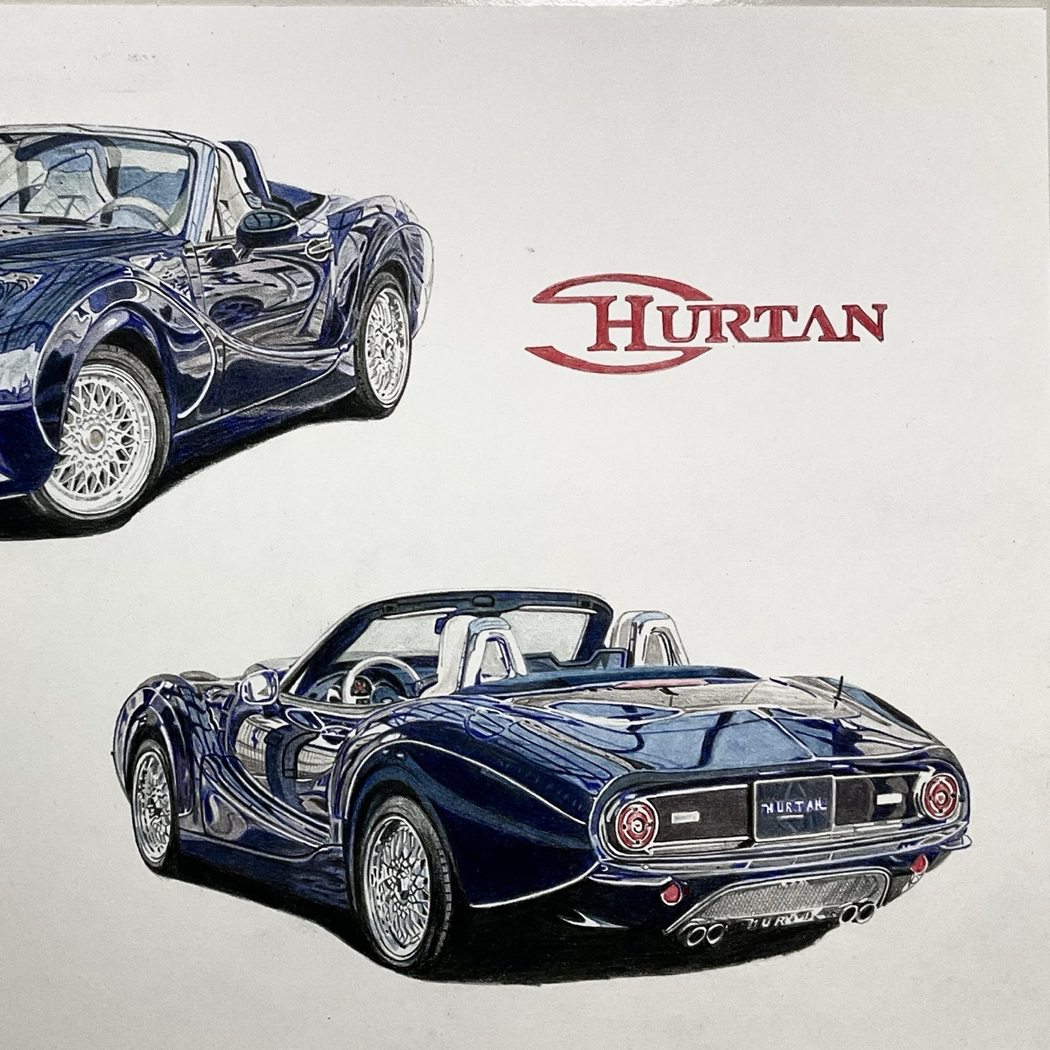 車のイラスト描きます。一枚に2通りの構図でリアルに描きます。違う