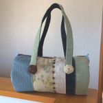 *ブラウン・クロスステッチ*ドラムボストンバッグ