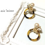 【再販】*ビジューとべっこうのピアス*(イヤリング変更可能)