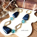 ロイヤルブルーストーン×ターコイズ×ゴールドリングの涼しげ華やかロングネックレス