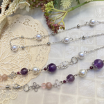 523 マスクチェーン マスクアクセサリー メガネチェーン 眼鏡チェーン めがねチェーン キラキラ 2way パール ビーズ パープル ピンク 紫 シルバーカラー アメジスト 天然石