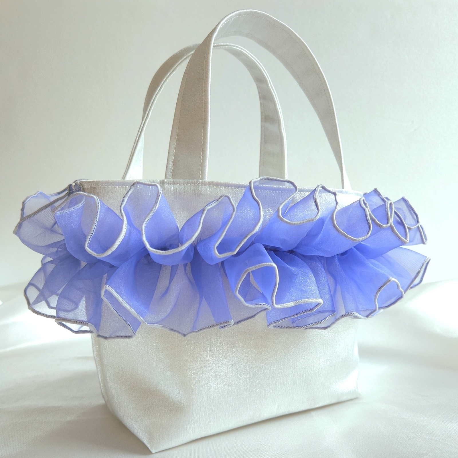 ワンハンドルヌビ巾着バッグ インド刺繍 ライラックカラー