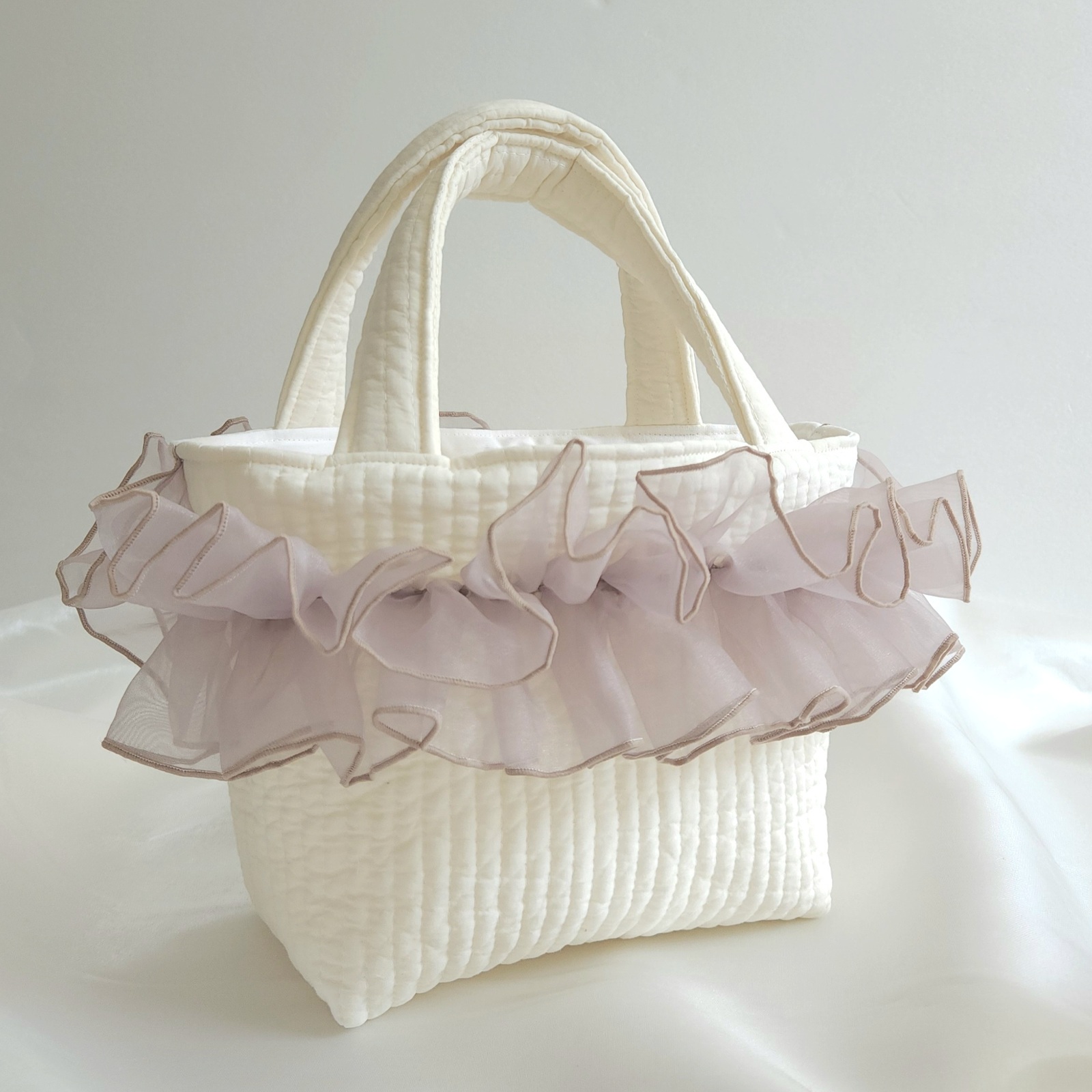 ワンハンドルヌビ巾着バッグ インド刺繍 ライラックカラー