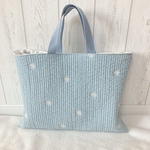 ラスト　レッスンバッグ　ヌビ　水色　刺繍　マーガレット