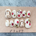 ネイルチップニュアンス苺3Dぽっちゃりハリネズミフレンチミラー989