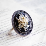 white rose vintage cabochon /monotone ring Ⅱ