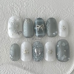 【𝐧𝐞𝐰】no.50 blue girly design 🩵𝜗𝜚シュガーネイル チェックネイル チークネイル リボンネイル ハートネイル ガーリーネイル うるうる　ブルーネイル　夏ネイル