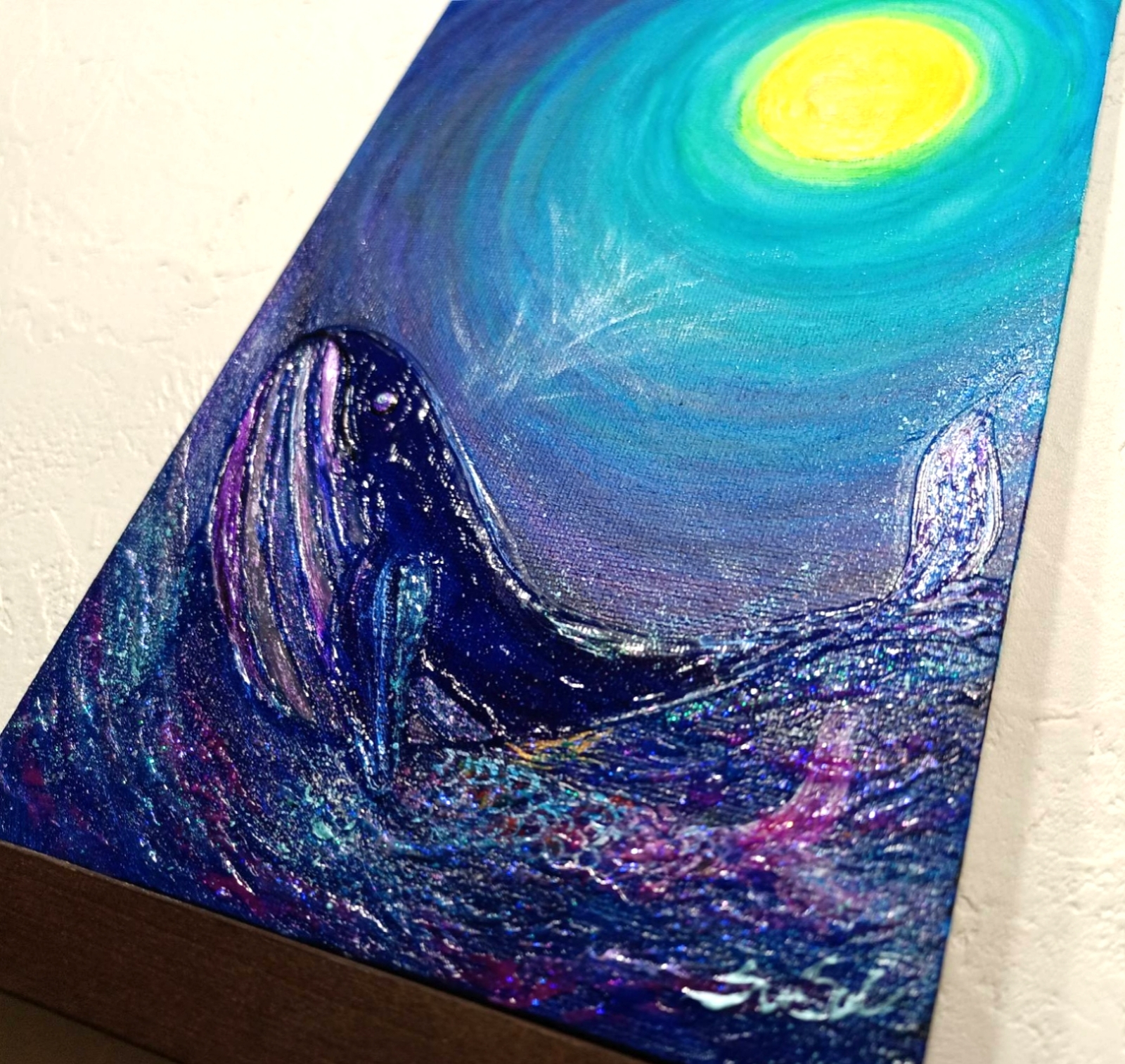 完売 風水開運幸せ絵画 満月と夢色クジラ〜ともに〜人魚 海 月夜の海