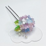 紫陽花の一本かんざし　刻みが入る花弁　水彩画のようなパステル色