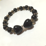 リボン🎀オニキス×スモーキークォーツ☆天然石ゴムブレスレット