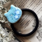 【猫とネモフィラのヘアゴム💠】ヘアアクセサリー シーリングスタンプ レジン ネコ ネモフィラ 水色