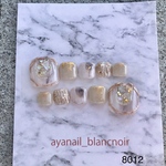 ネイルチップ　8012 Sサイズ　ホワイト　ベージュ　べっ甲　白　ゆかた　現品　ペディキュア　フットネイル　夏　浴衣　足用　フル