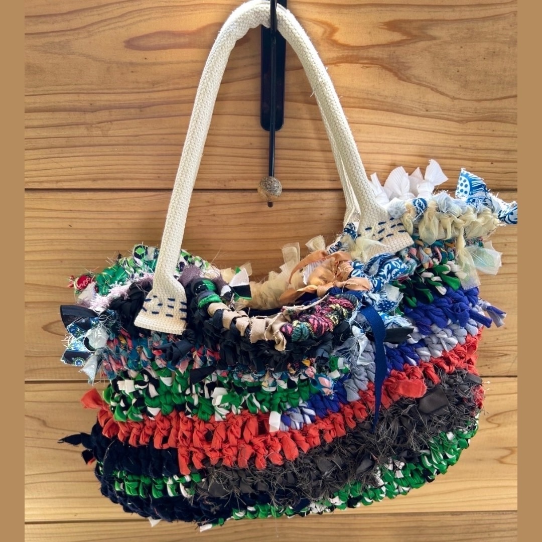 【2way】カパフ マルチカラーカゴバッグ パール ハンドバッグ ハンドメイド 2way】カパフ マルチカラーカゴバッグ パール ハンドバッグ