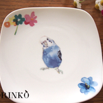 インコとお花　セキセイインコの皿　　