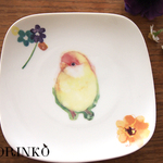 コザクラインコとお花の皿　　