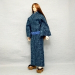 1/6ドール服★浴衣（紺格子・青帯）　オビツ30cm