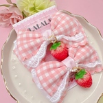 pastel pink strawberry♡ ジューシー　いちご　ギンガムチェック　スカラップ　リボン　ガーリー　ハンドメイド　ヘアクリップ　