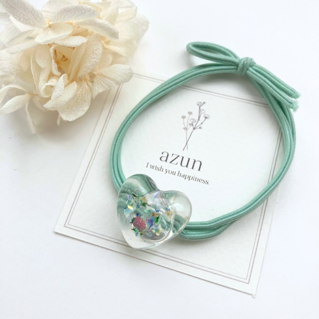 レジンヘアゴム バイカラー バラ かすみ草 ミモザ ラベンダー レジン