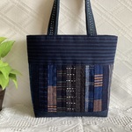 (値下げしました) 縞木綿と藍染のパッチワークバッグ