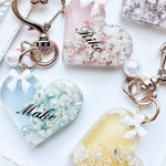 【Heart Flowe】レジン　ドライフラワー　キーホルダー　ブーケ　レジン名入れ　 キーリング　オーダーメイド プチギフト プレゼント 推し活 出産祝い　バックチャーム　お揃いペア　花束　