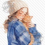 【 海外素材5-38】   Orange paws in Blue 猫 女の子 シンプル素材 写真用紙 人物素材 ステッカー 人物ステッカー コラージュ