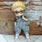 Tシャツとポケット付きオーバーオールセット（Tシャツ変更可能）☆黒白ストライプ☆ねんどろいどどーる服