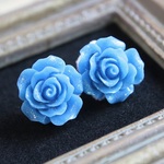 薔薇のピアス（ブルー）送料無料